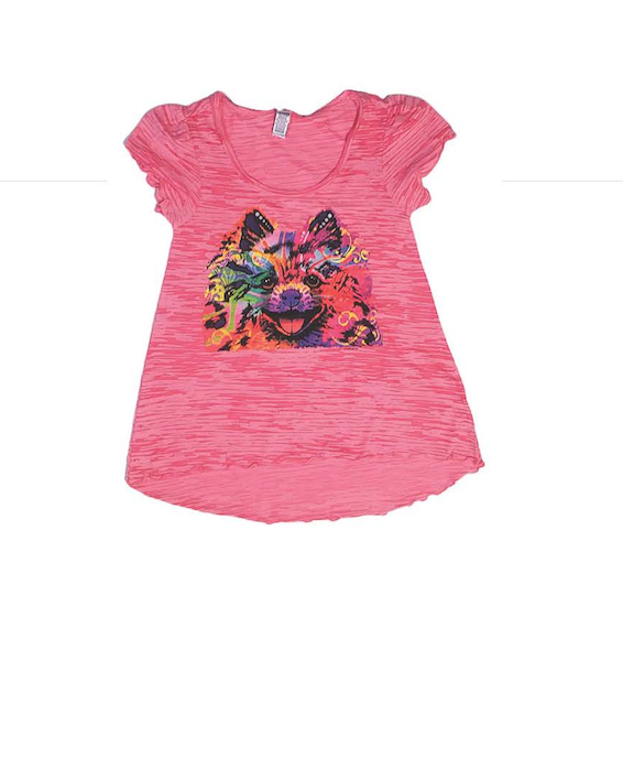 Girls Short Sleeve Top - Mosaic Dog