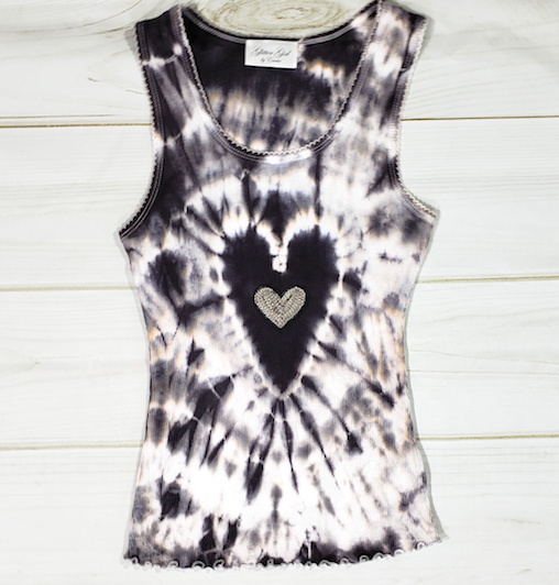 Girls & Junior Sleeveless Tank Top - Tie Dye Injected Heart By Glitter Girl
