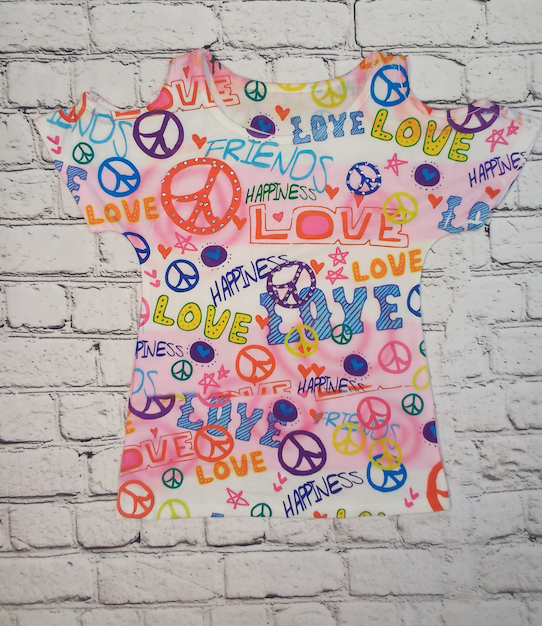 Girls Short Sleeve Top- Cold Shoulder - Love/Peace