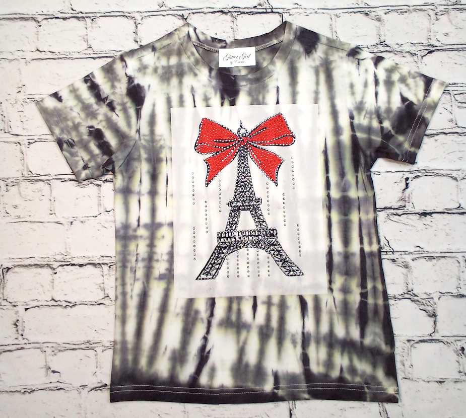 Girls & Junior Short Sleeve Top - Eiffel Tower/ Bow By Glitter Girl