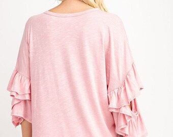 Women Ruffle Sleeve Tunic Top