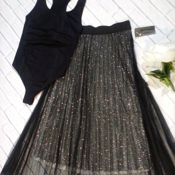 Women Metallic Skirt w/ Lining-Elastic Waist