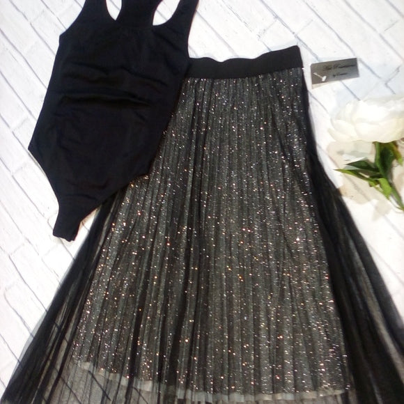 Women Metallic Skirt w/ Lining-Elastic Waist