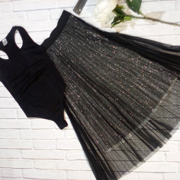 Women Metallic Skirt w/ Lining-Elastic Waist