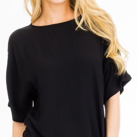 Women Side Tie Top Tunic/Relaxed Fit/Round Neck