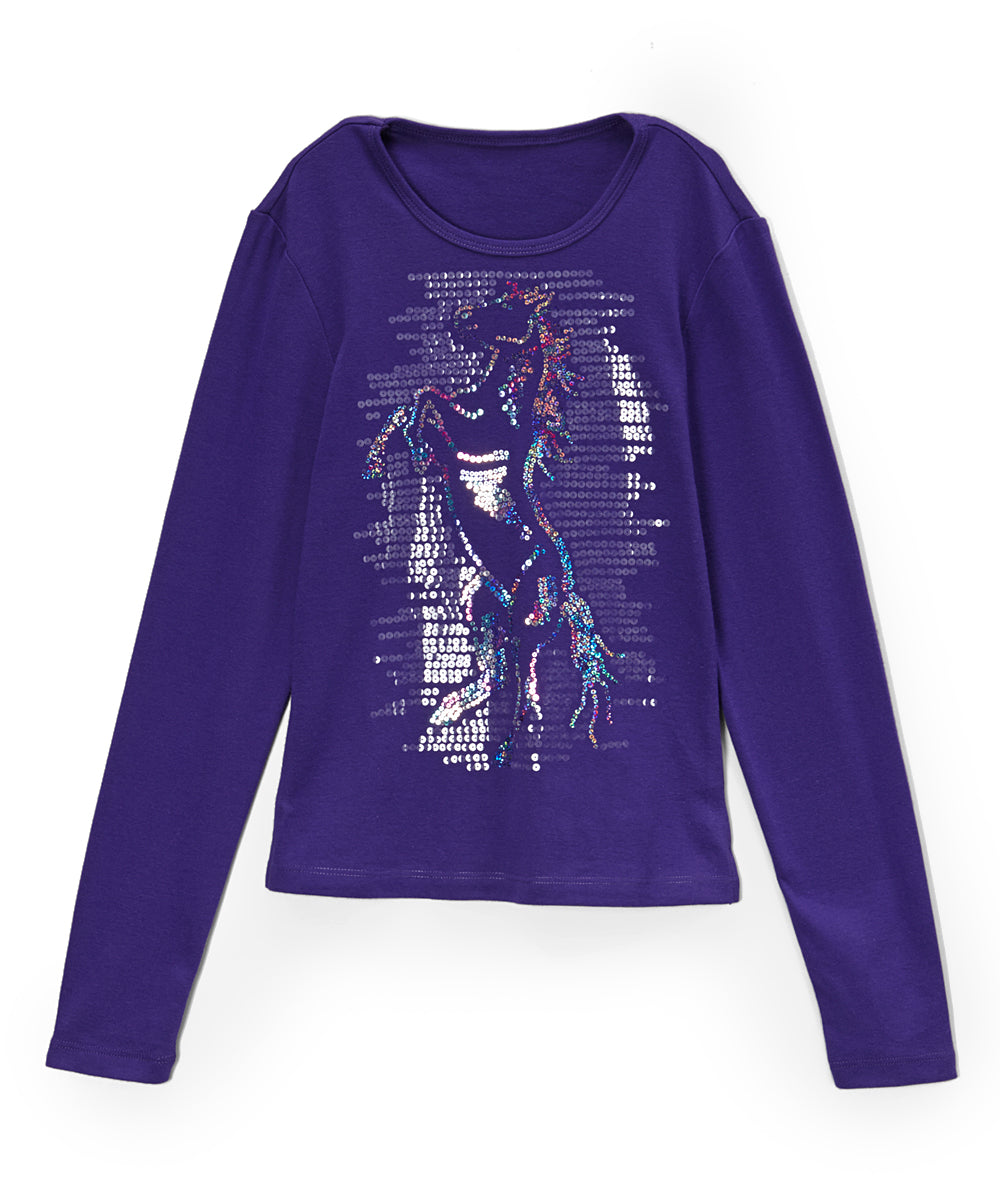 Girls Long Sleeve Top - Sequin Horse