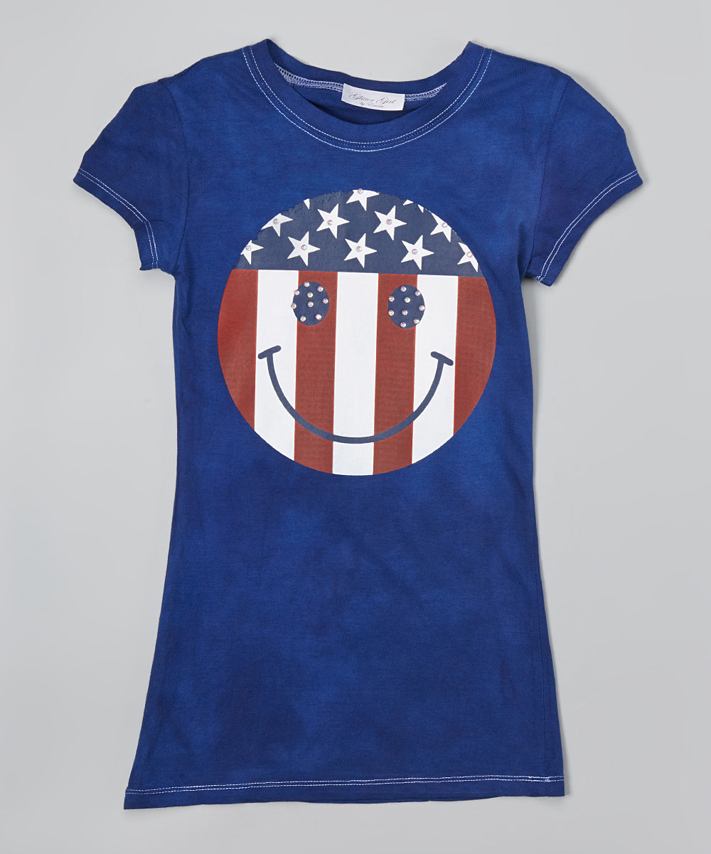 Girls Top Short Sleeve T shirt - Americana Happy Face