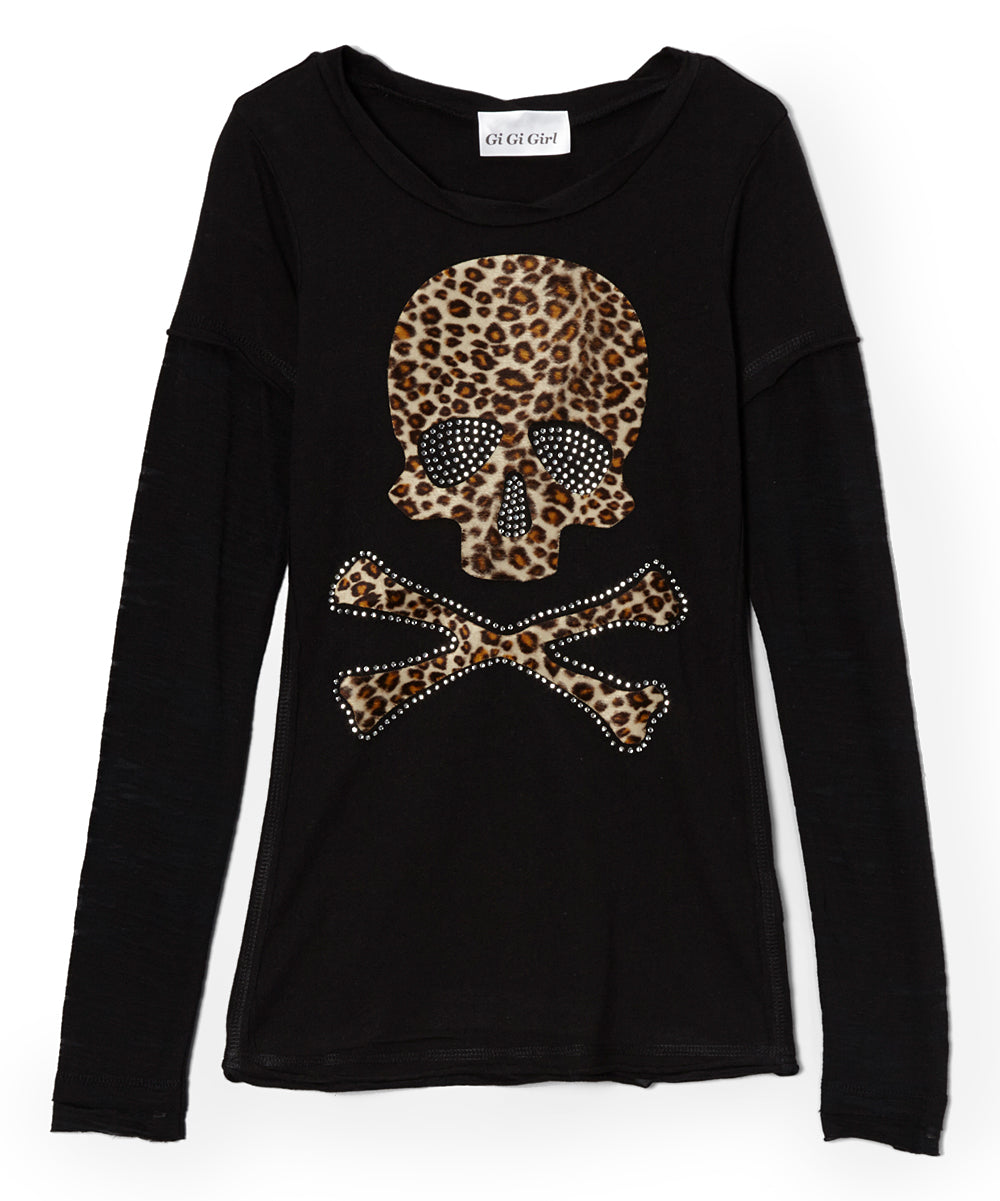 Girls Long Sleeve Hoodie - Leopard Skull By Glitter Girl