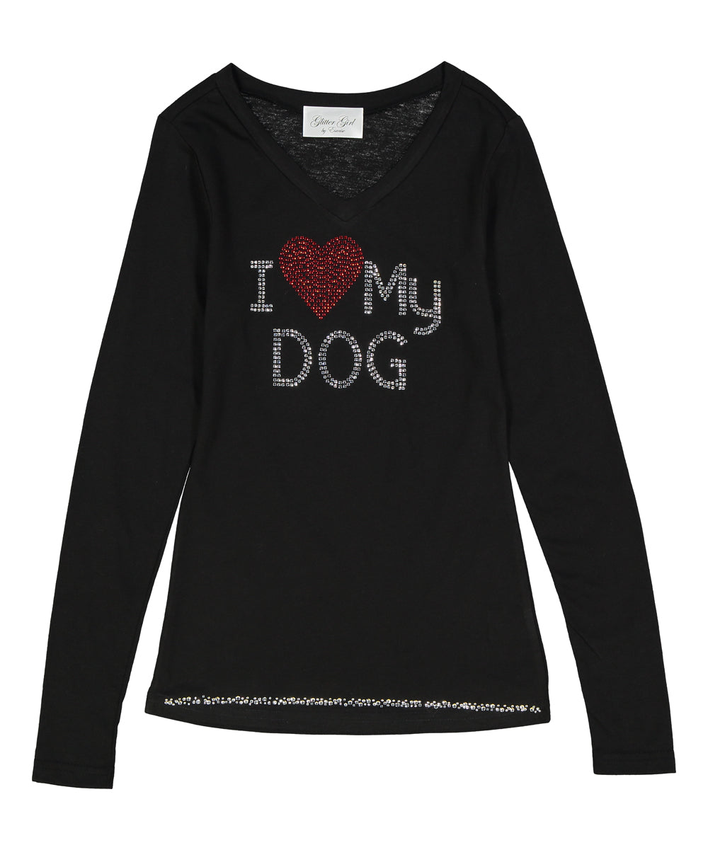 Girls Long Sleeve Top - I Heart My Dog By Glitter Girl