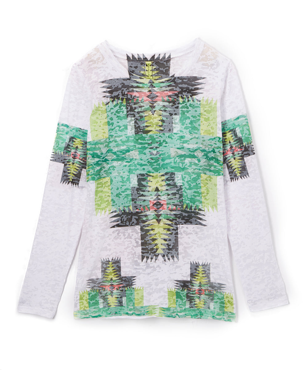 Girls Long Sleeve Top - Graphic Aztec