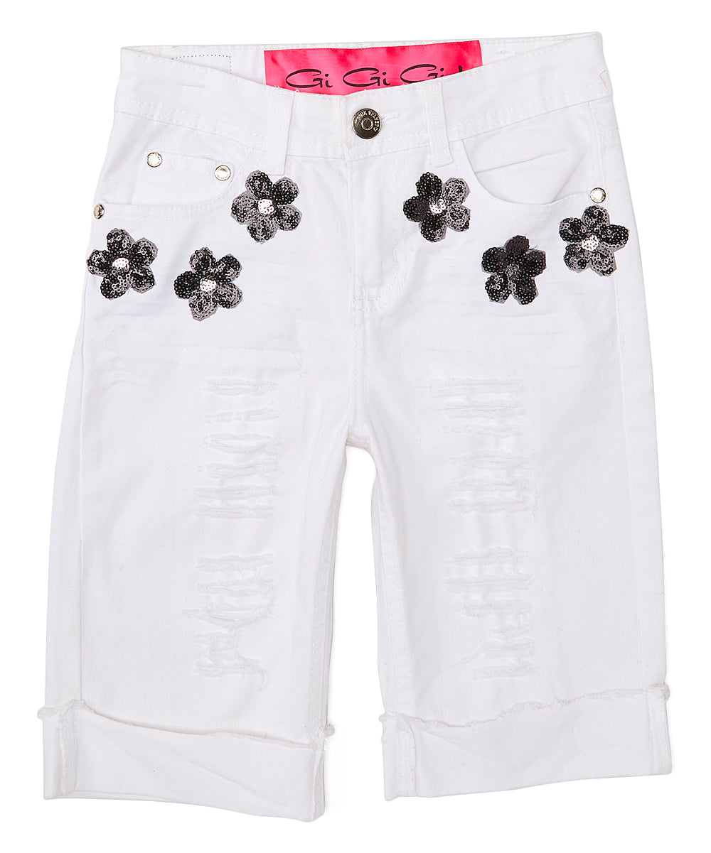 Girls White Denim Capri Pant