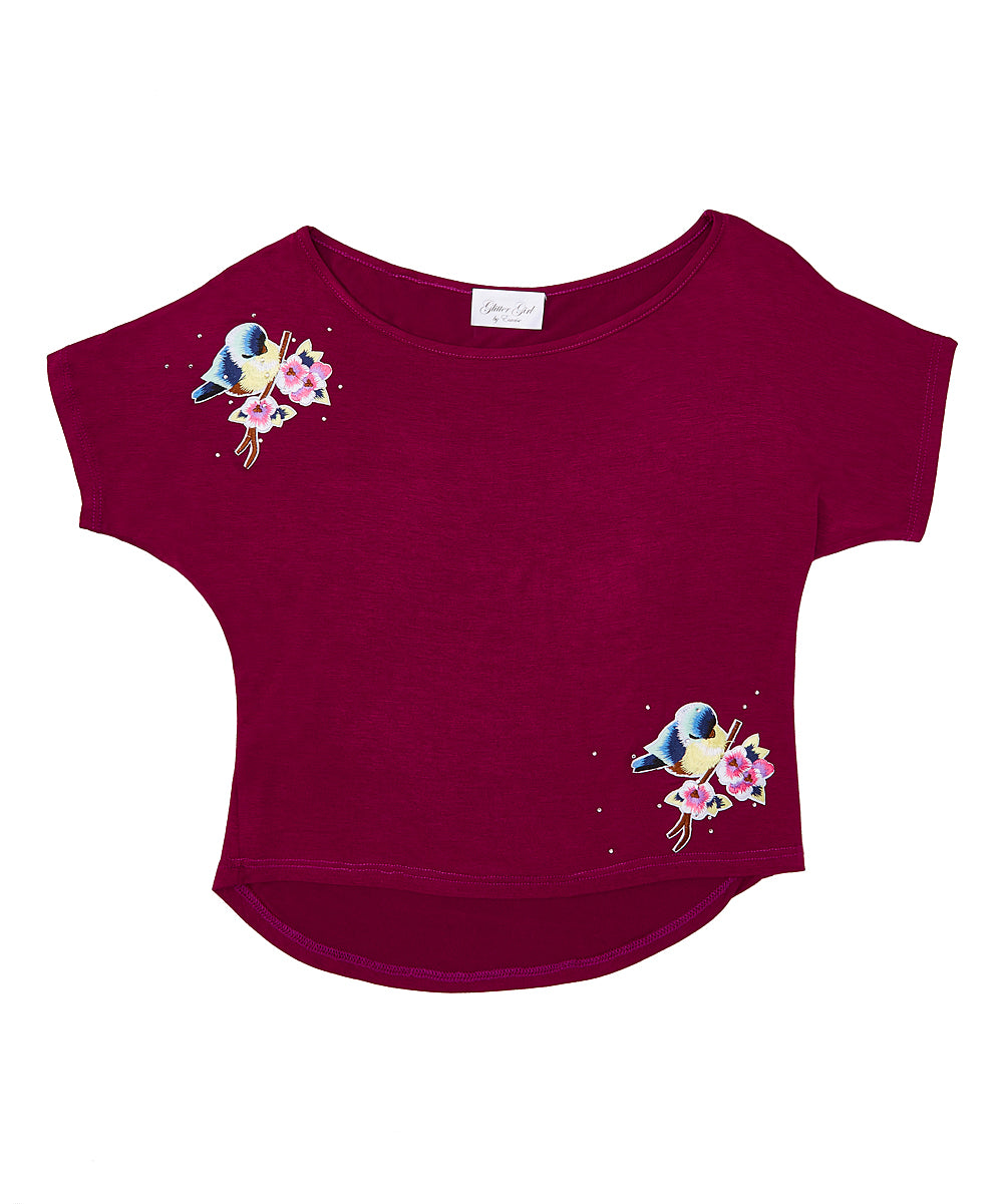 Girls Top Short Sleeve - Flower/Bird