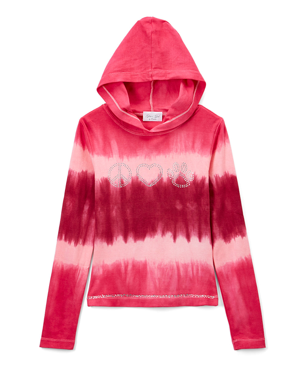 Girls Long Sleeve Top - Hoodie - Peace/Heart/Paw