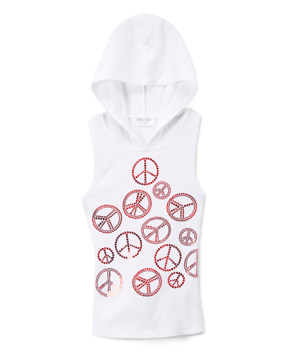 Girls Sleeveless Hoodie - Sequin Peace signs