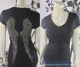Women Tee Shirts with detail graphic, rhinestones, vivid colors, and from cotton spandex  material.