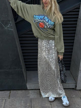 Women Sequin Maxi Skirt