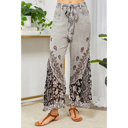 Women Pants Stonewashed Embroidered Patchwork Embrace the 60'S