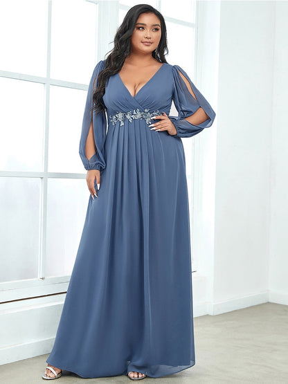 Women Maxi Dress Chiffon Lantern Sleeve Plus Size evening Dress