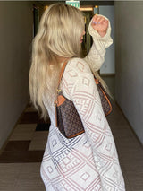 Women Maxi Dress Long Sleeve V Neck Argyle Knit Bell Sleeves Cover Up By Sweetkama