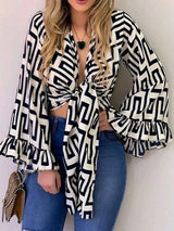 Women Bell Sleeve Front Tie Up