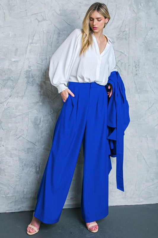 Women Wide Leg Pant Solid Woven