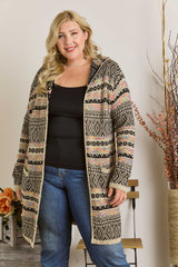 Women sweater PLUS SIZE PRINTED LOOSE CARDIGAN: BEIGE/MULTI Plus Size