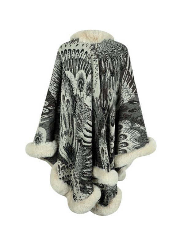 Women Long Sleeves Loose Jacquard Keep Warm Velvet Collarless Cape Shawl