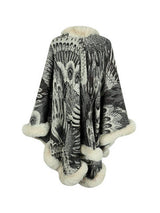 Women Long Sleeves Loose Jacquard Keep Warm Velvet Collarless Cape Shawl
