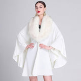 Mid-Length Faux Fox Fur Collar Shawl Cape: Burgundy