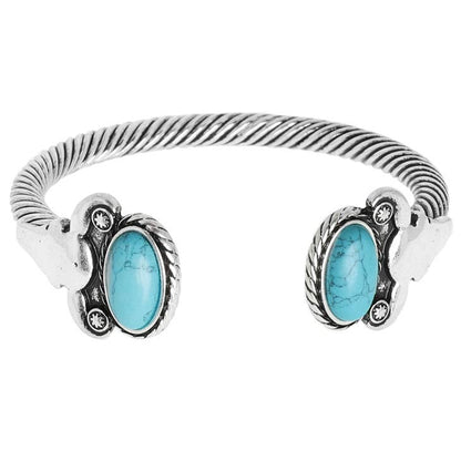 Women Boho Bracelet Oval Turquoise Stone Cable Cuff Bracelet