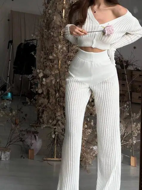 Women Cut Out High Waist Trouser Knit Set