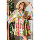 Women Dress Tunic Floral Print with Real Embroidery By Veveret