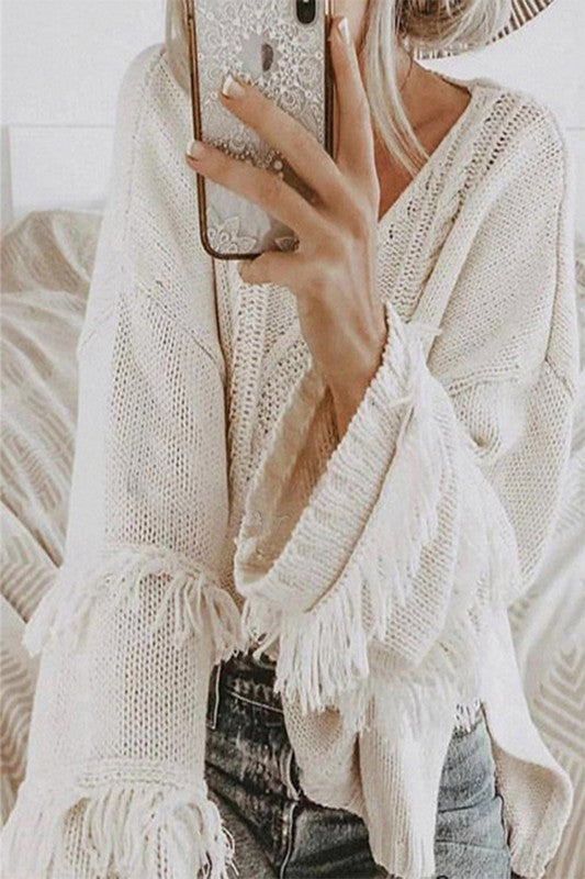 Women Tassel Cable Pattern Sweater