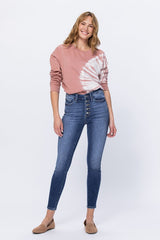 Women Jeans Button Front-Push Up/High Rise