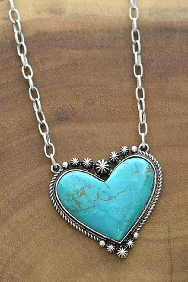 Women turquoise Heart Stone Necklace