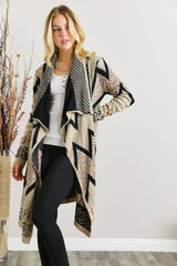 Women Sweater Aztec MULTI COLOR AZTEC SWEATER CARDIGAN: BEIGE