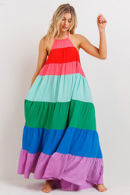 Women Maxi Color Block Dress