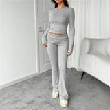 Women Long Sleeve Top and belted long pant