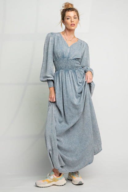 Women Mineral Wash V neck Maxi Dress By Easel