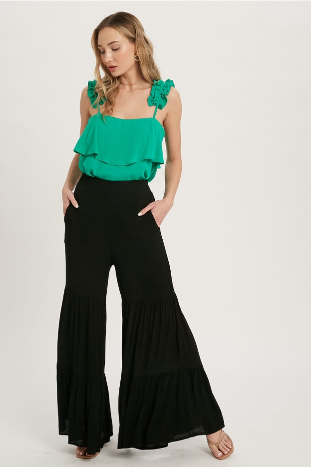 Women tiered ruffle high waisted wide-leg pant by Bluivy