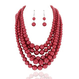 Women Necklace & Earring Set 5 Strand Beaded Necklace & Earrings