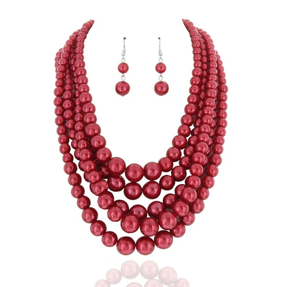 Women Necklace & Earring Set 5 Strand Beaded Necklace & Earrings