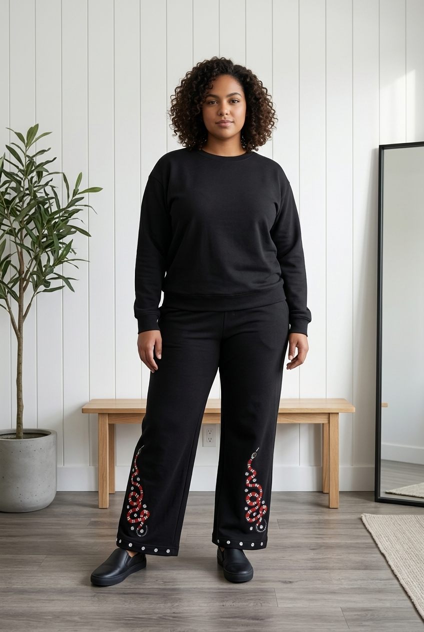 Women & Junior Drawstring Pant - Red Designer Snake