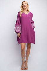 Women Gauze Cotton Embroidered Dress