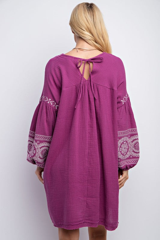 Women Gauze Cotton Embroidered Dress