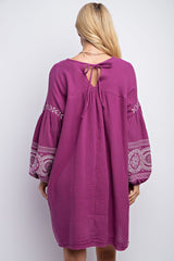 Women Gauze Cotton Embroidered Dress