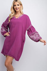 Women Gauze Cotton Embroidered Dress