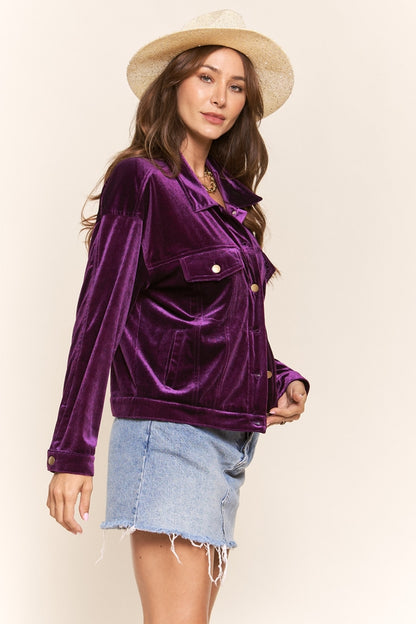 Women Jacket Long Sleeve Button Up Velvet