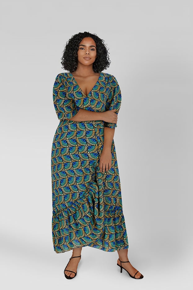 Women Wrap Dress Peacock Print Maxi Dress By Silk & Salt