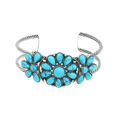 Women Boho Bracelet Floral Turquoise Semi Stone Cuff Bracelet